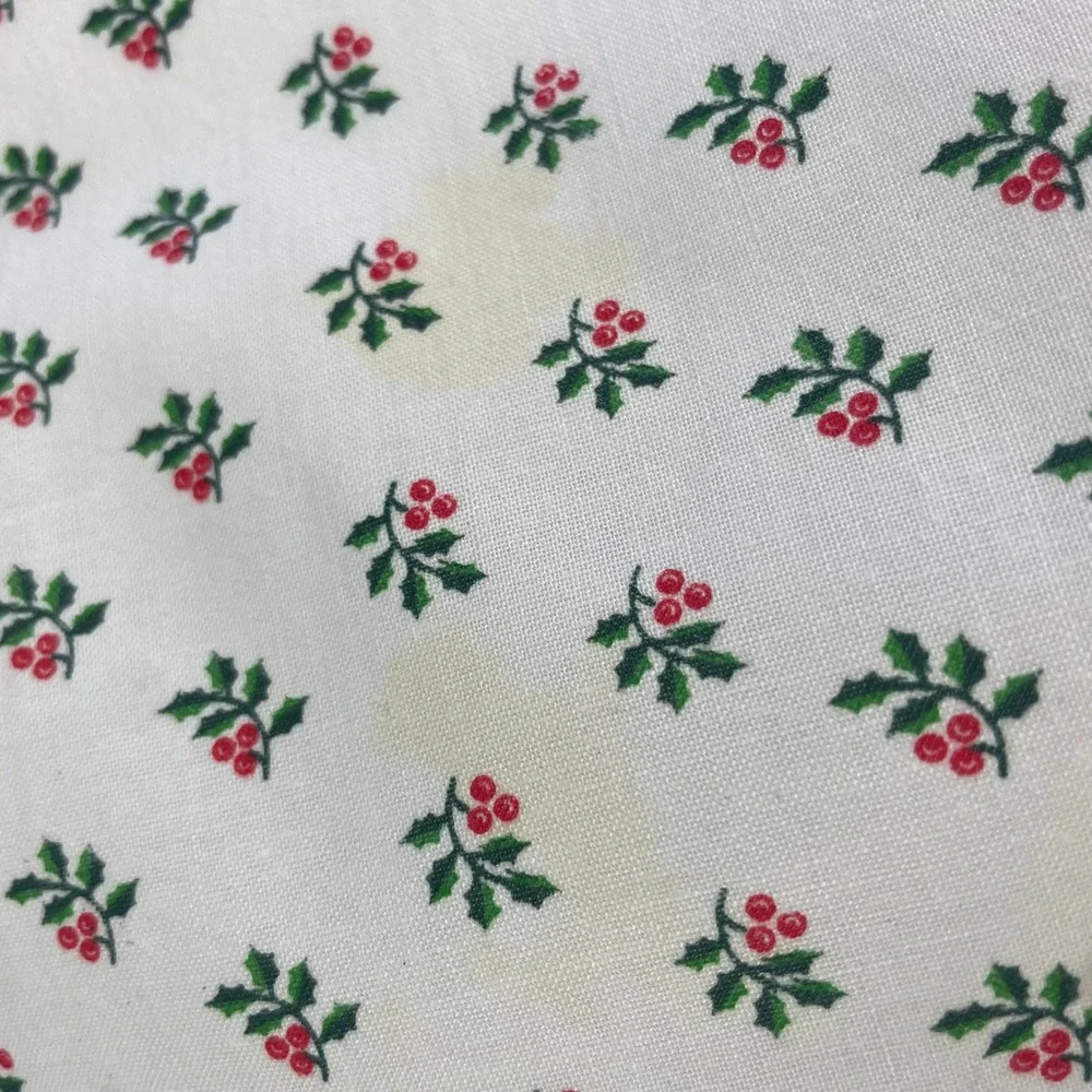 Vintage Christmas Napkins‎ Holly Cloth Set of 5 White FLAWS Holiday Handmade